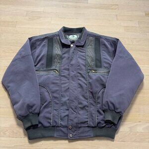 90s NorthEast Gray Bomber Fur Lined Chain Hardware Mens XL